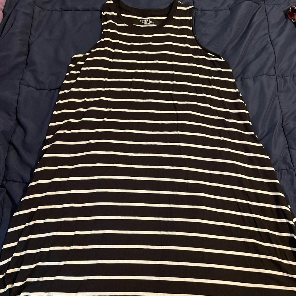 Time and Tru Black and White Striped Midi Dress